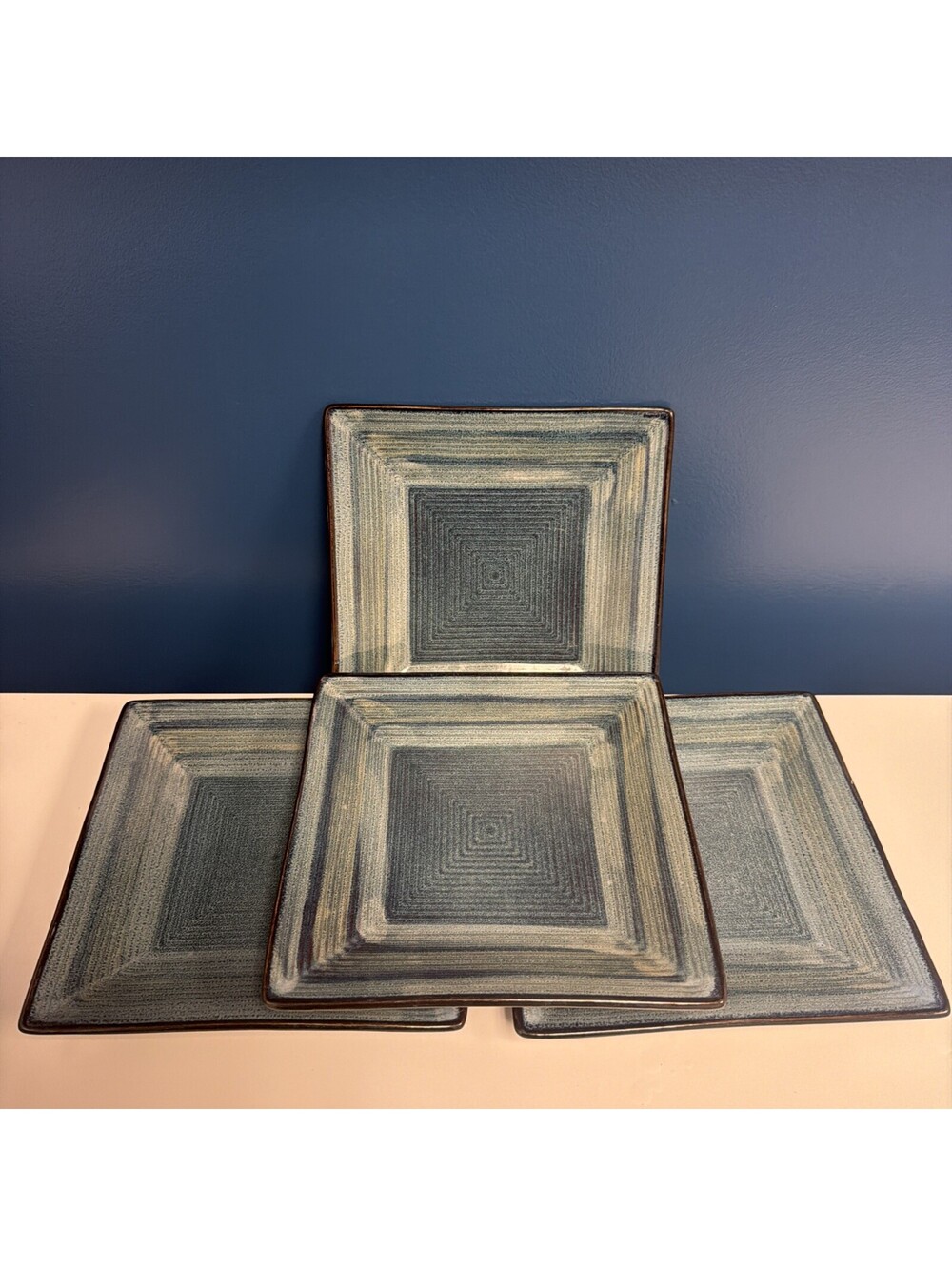 Set Of 4 Oneida Stoneware Adriatic Blue Salad Plates Stoneware 8.5” *